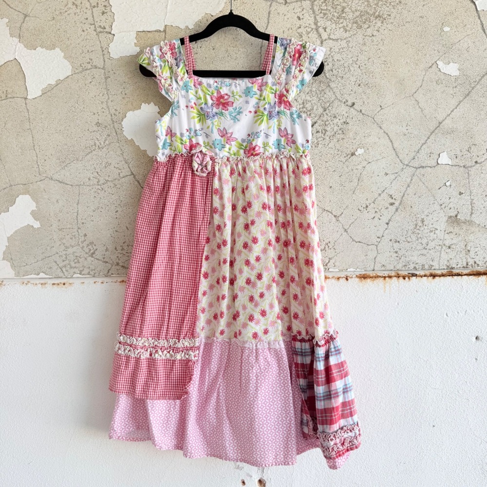 Lydia Jane Girls Patchwork Dress Floral Gingham Plaid Ruffle Cotton Sundress 8